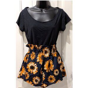 SHEIN Black High Waisted Shorts With Sunflower Pattern (Women's Size M)